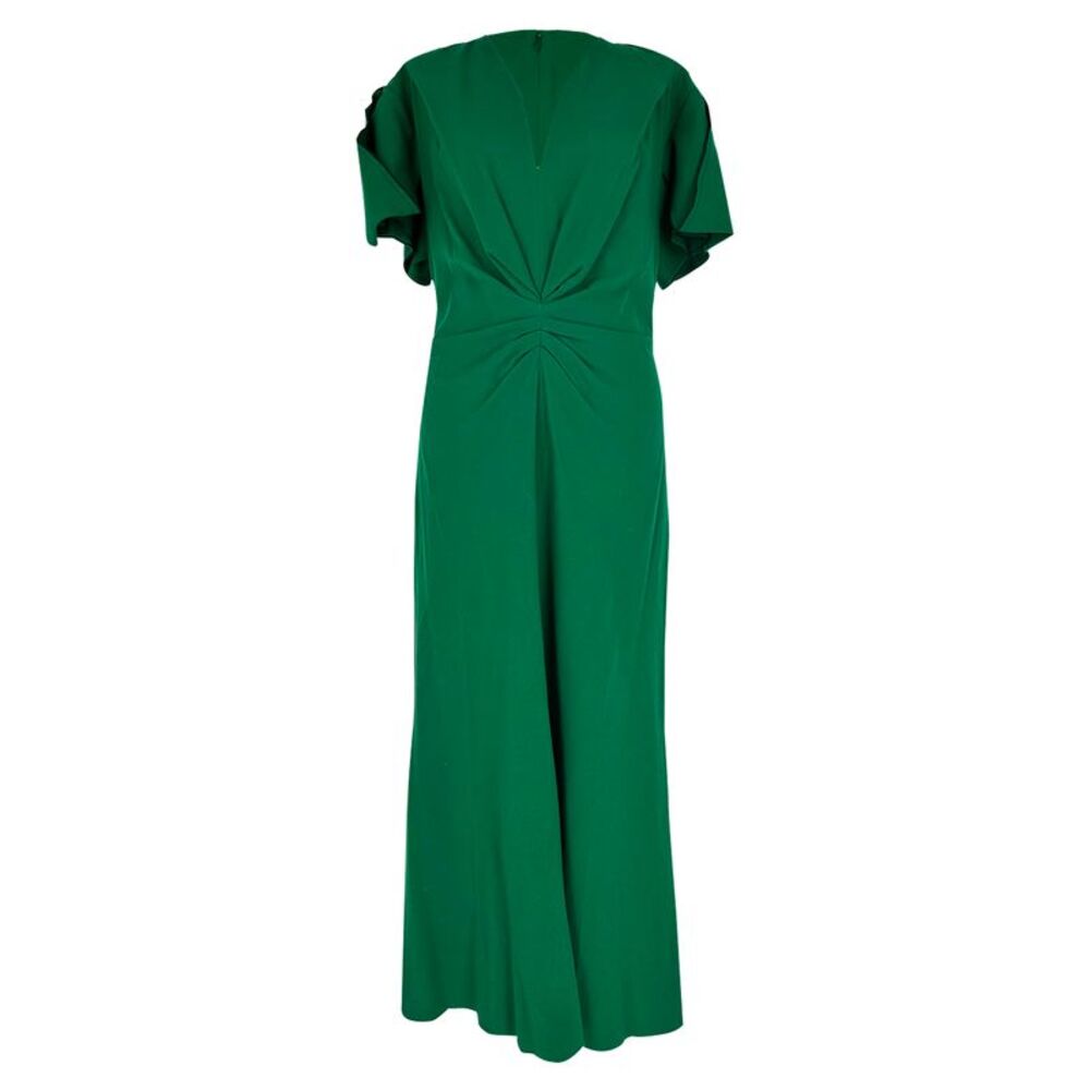 Victoria Beckham Gathered Midi Dress in Green Wool